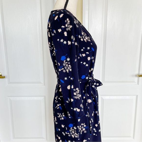 Ann Taylor Sz 0 Black and Blue Round Ruffled Neck Long Sleeves Knee Length Dress - Picture 8 of 12